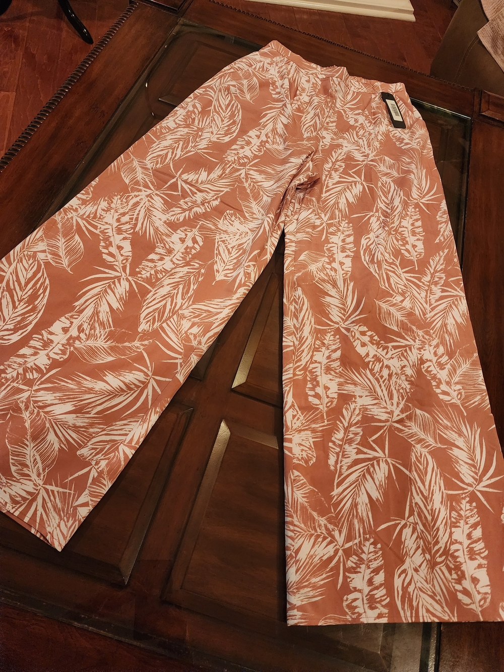 Women’s Wide-Leg Tropical Print Pants - Rust/White